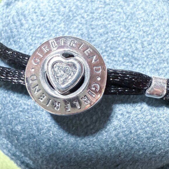 Brand NEW Limited-EditiPandora Silk Cord Bracelet with Girlfriend Heart CZ Charm - Picture 13 of 15